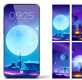 Layout of phone wallpapers with planets
